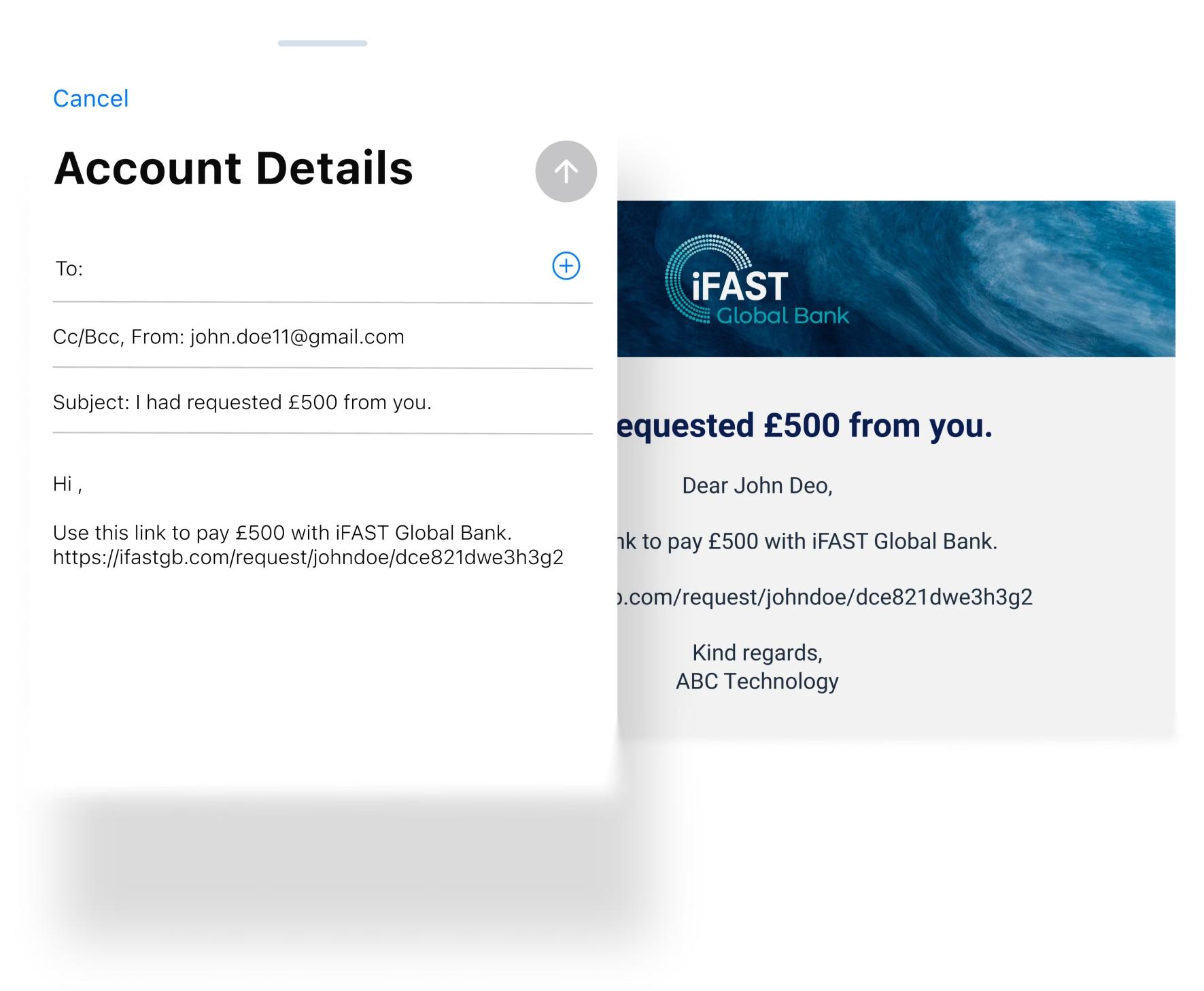 Personalised payment request email
