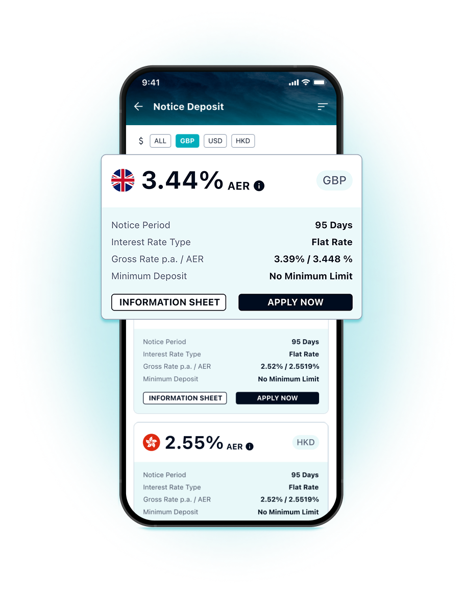 Overview of an iFAST app user, showing the option of Notice Deposit.