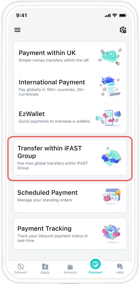 Transfer within iFAST Group - Select Payment and Transfer Within iFAST Group